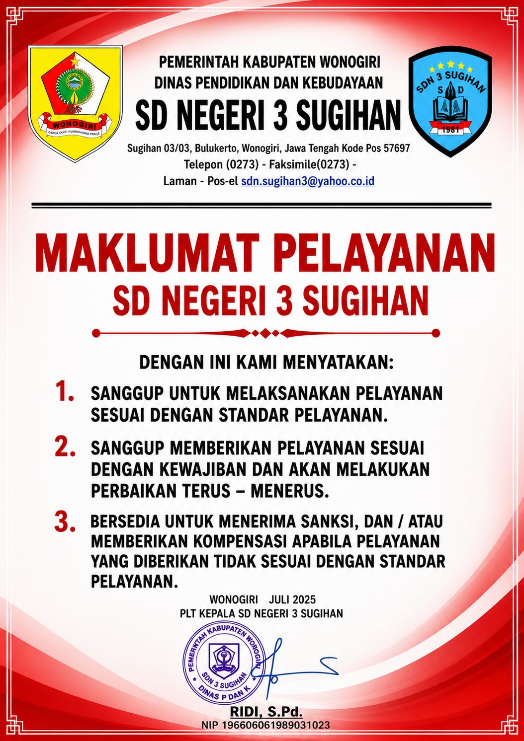 Maklumat Pelayanan SDN 3 Sugihan