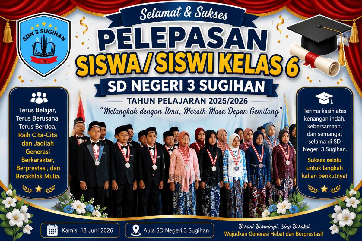 Pelepasan Siswa/Siswi Kelas VI SD Negeri 3 Sugihan Tahun Pelajaran 2025/2026 Berlangsung Khidmat dan Penuh Haru