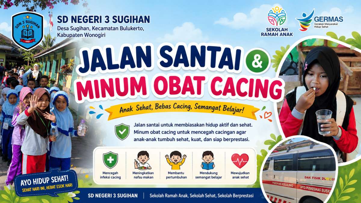 Jalan Santai dan Pemberian Obat Cacing, Wujudkan Siswa SD Negeri 3 Sugihan yang Sehat dan Ceria