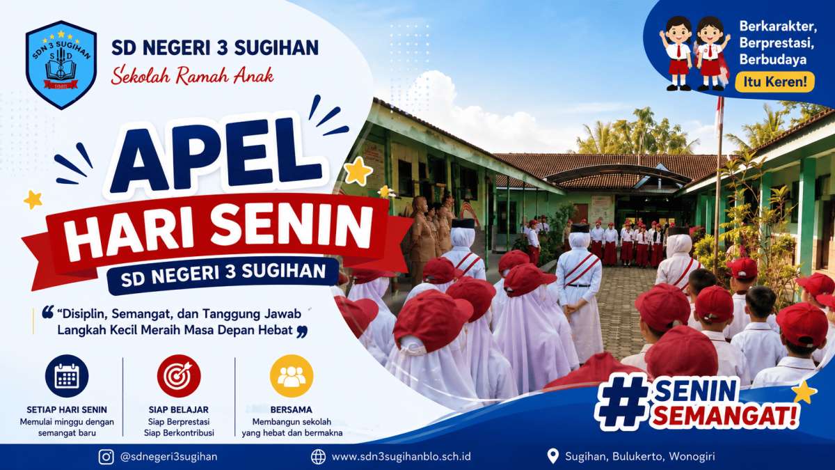 Apel Hari Senin Tanamkan Disiplin dan Semangat Belajar di SD Negeri 3 Sugihan