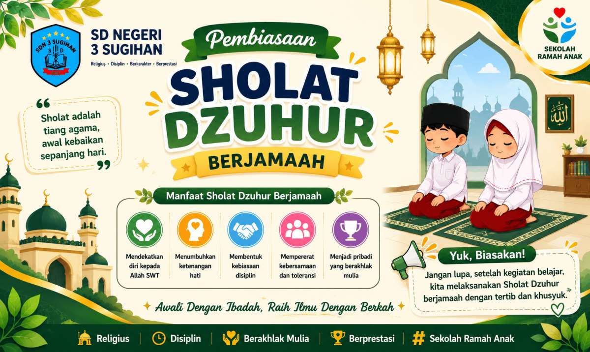 Pembiasaan Sholat Dzuhur Berjamaah, Menanamkan Karakter Religius dan Disiplin di SD Negeri 3 Sugihan