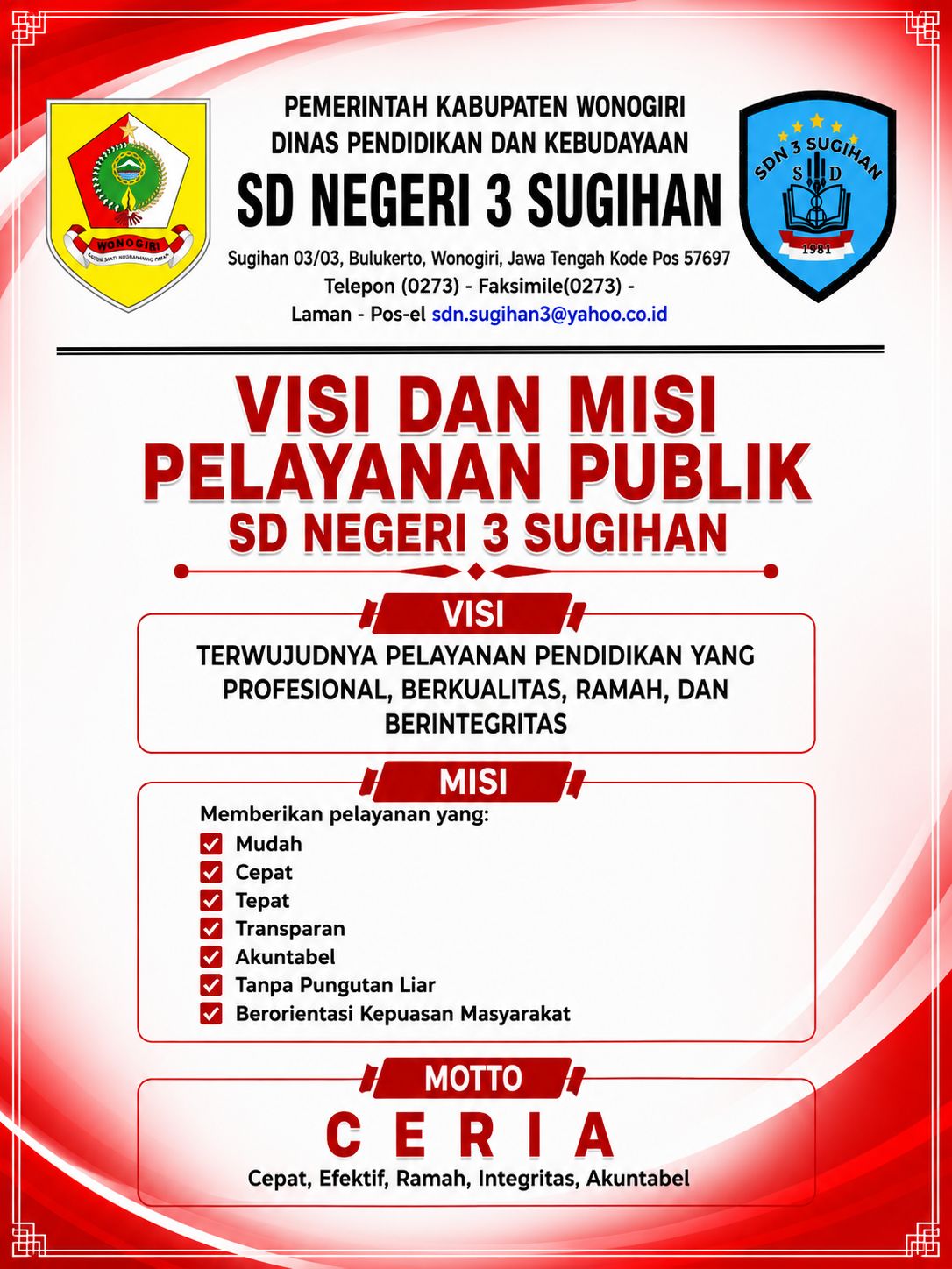 Visi Misi Pelayanan SDN 3 Sugihan